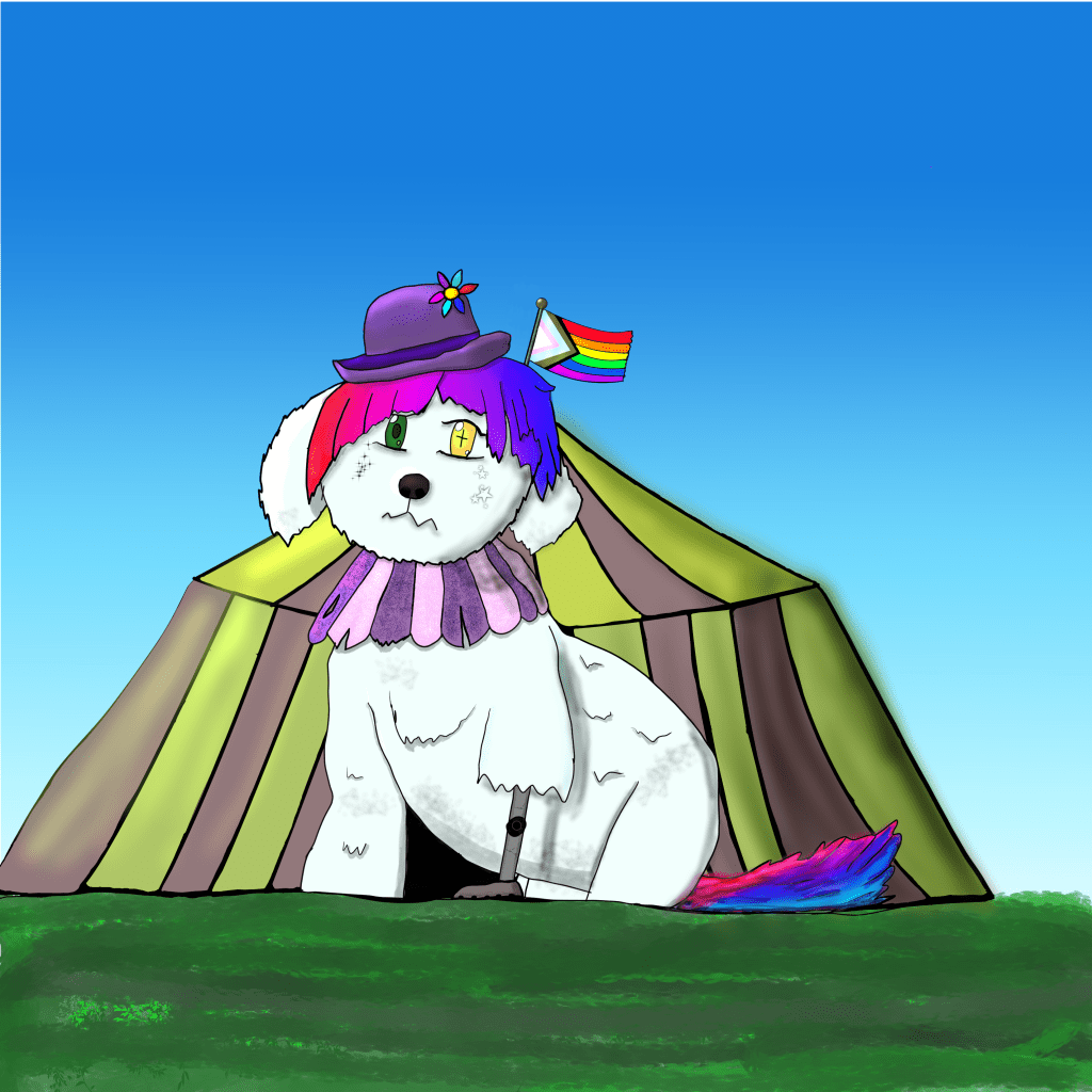 This is Pobochi, a little robot clown dog that occupies too much of my brain space.  